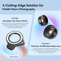 Objectif de photographie pour téléphone portable pour la plupart des smartphones APEXEL Objectif macro universel professionnel HD 10-20X avec zoom et lumière d'appoint