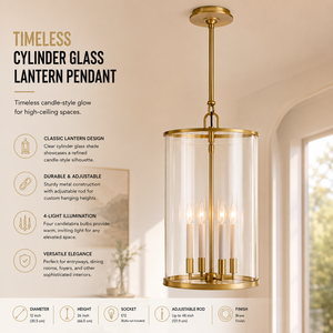 <span class=keywords><strong>Lustre</strong></span> suspendu YH en laiton antique poli nickelé, 4 lumières, lanterne cylindrique en verre, style <span class=keywords><strong>bougie</strong></span>, pour hall d'entrée - Product Image 1