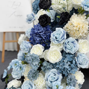 Colore blu abbinamento fiori artificiali di seta grande rosa di ortensie per bebè centenario banchetto di fidanzamento di nozze - Product Image 3