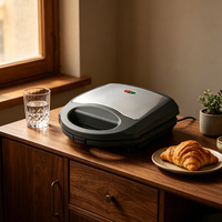 Machine à sandwich électrique automatique 2 tranches en acier inoxydable avec revêtement antiadhésif, thermostat réglable et plaques multifonctionnelles pour