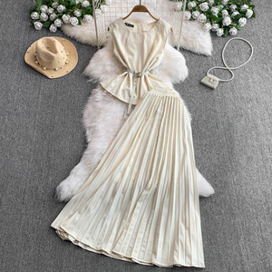 Ensemble jupe plissée taille haute et débardeur sans manches <span class=keywords><strong>nouvelle</strong></span> <span class=keywords><strong>collection</strong></span> mode été pour <span class=keywords><strong>femme</strong></span> - Product Image 3