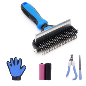 Profissional Double Side Hair Removal <span class=keywords><strong>Dog</strong></span> <span class=keywords><strong>Grooming</strong></span> Set Pets Scissors Glove Trimmer Cutter Hair Removal Brush for Pet Care - Product Image 1