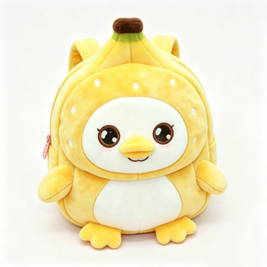 Custom Yellow Banana Penguin Plush <b>Backpack</b> for <b>Toddlers</b>,Soft Fluffy Fruit Penguin Plush School Bag,Cute Banana Penguin - Product Image 1