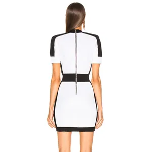 <span class=keywords><strong>Dress</strong></span> balutan pakaian wanita, Gaun kasual kain melar Midi desain lengan panjang warna hitam dan putih blok modis