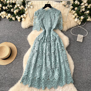 <span class=keywords><strong>Abito</strong></span> estivo Vintage sottile <span class=keywords><strong>abito</strong></span> <span class=keywords><strong>Midi</strong></span> Casual da donna manica corta impero ricava fuori Vestidos di <span class=keywords><strong>pizzo</strong></span> nero - Product Image 2