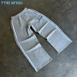 Pantalones de chándal holgados a rayas acampanados con logotipo personalizado informal para hombre, pantalones de chándal holgados con cordón y cintura elástica - Product Image 2