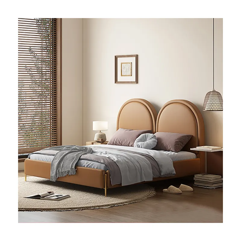Design unico moderno in pelle led letti imbottiti per mobili camera da letto