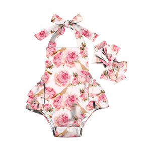 Bebé recién nacido niña Onesie Floral Onesies bebé 0-3 meses bebé Onesies con diadema y estampado floral - Product Image 4
