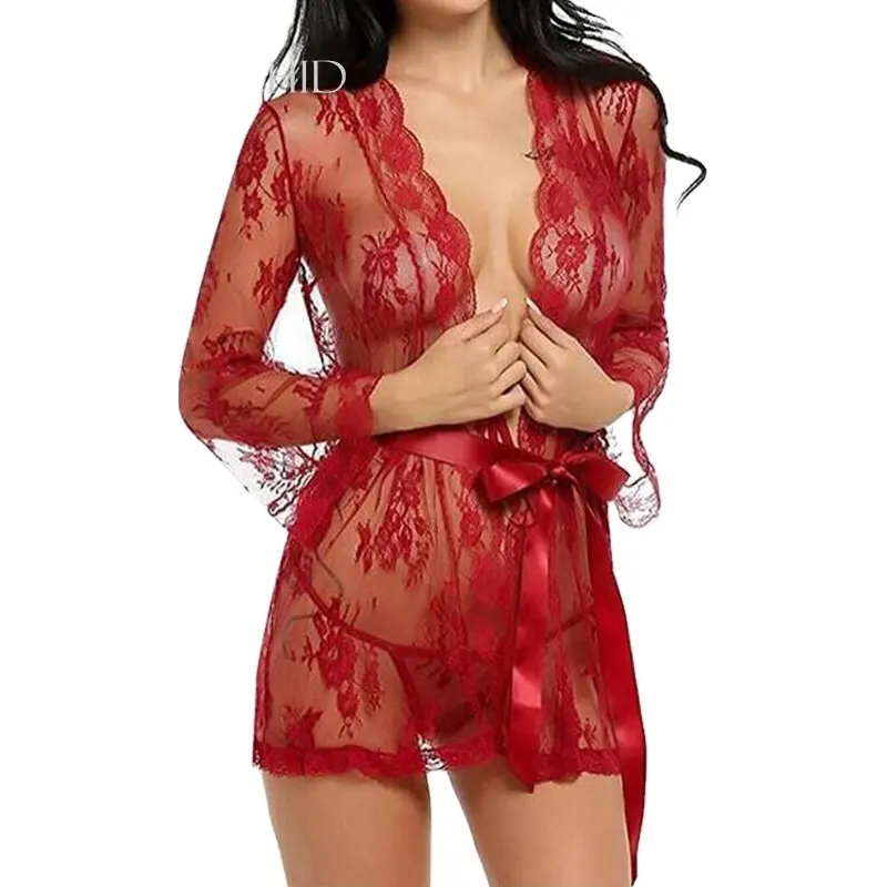 China fabricantes roupa de dormir peludo amor borgonha quente sexy lingerie erótica para mulheres adultos renda