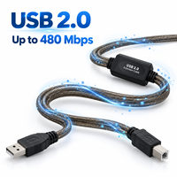 Câble d'imprimante USB 2.0 actif avec amplificateur de signal IC USB A vers B 480 Mbps pour imprimante scanner