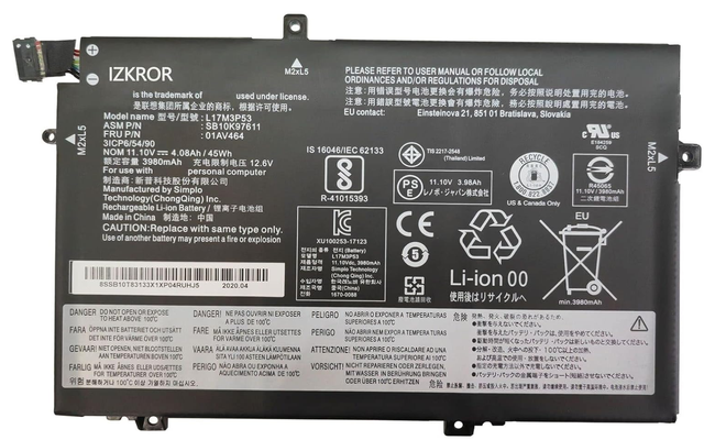 For Lenovo ThinkPad L480/L490/L580/L590/L14/L15/L14 Gen 2/L15 Gen 2 Series L17M3P53 Model Replacement Laptop Battery Stock