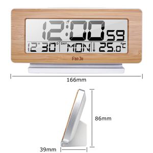 Wooden Alarm <b>Clock</b> Digital Thermometer Wall Decor Time Date Week Temperature Monitor Wireless <b>Table</b> Desk Watch Wood Alarm <b>Clock</b> - Product Image 6