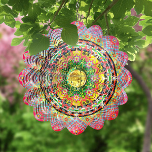 Molino de Viento Mandala con Bola de Cristal y Flor 3D, de Acero Inoxidable, Decoración Navideña, Arte para Jardín y Patio, Escultura de Viento - Product Image 4