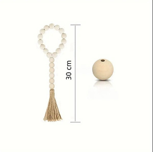 Guirlande de perles en bois style ferme avec pompons, chapelet polyvalent, décoration murale bohème <span class=keywords><strong>chic</strong></span> pour la maison (naturel) - Product Image 1