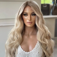Peluca frontal de encaje de cabello humano europeo rubio ceniza con reflejos, cabello Remy con cutícula alineada, 13x4, gorro pequeño, onda suelta.