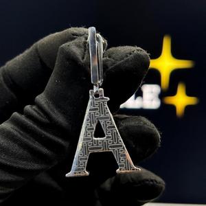 Iced Out Letter A <b>Pendant</b> with Barber Pole Bail White Gold Finish <b>Initial</b> Charm Necklace for Men & Women - Product Image 4