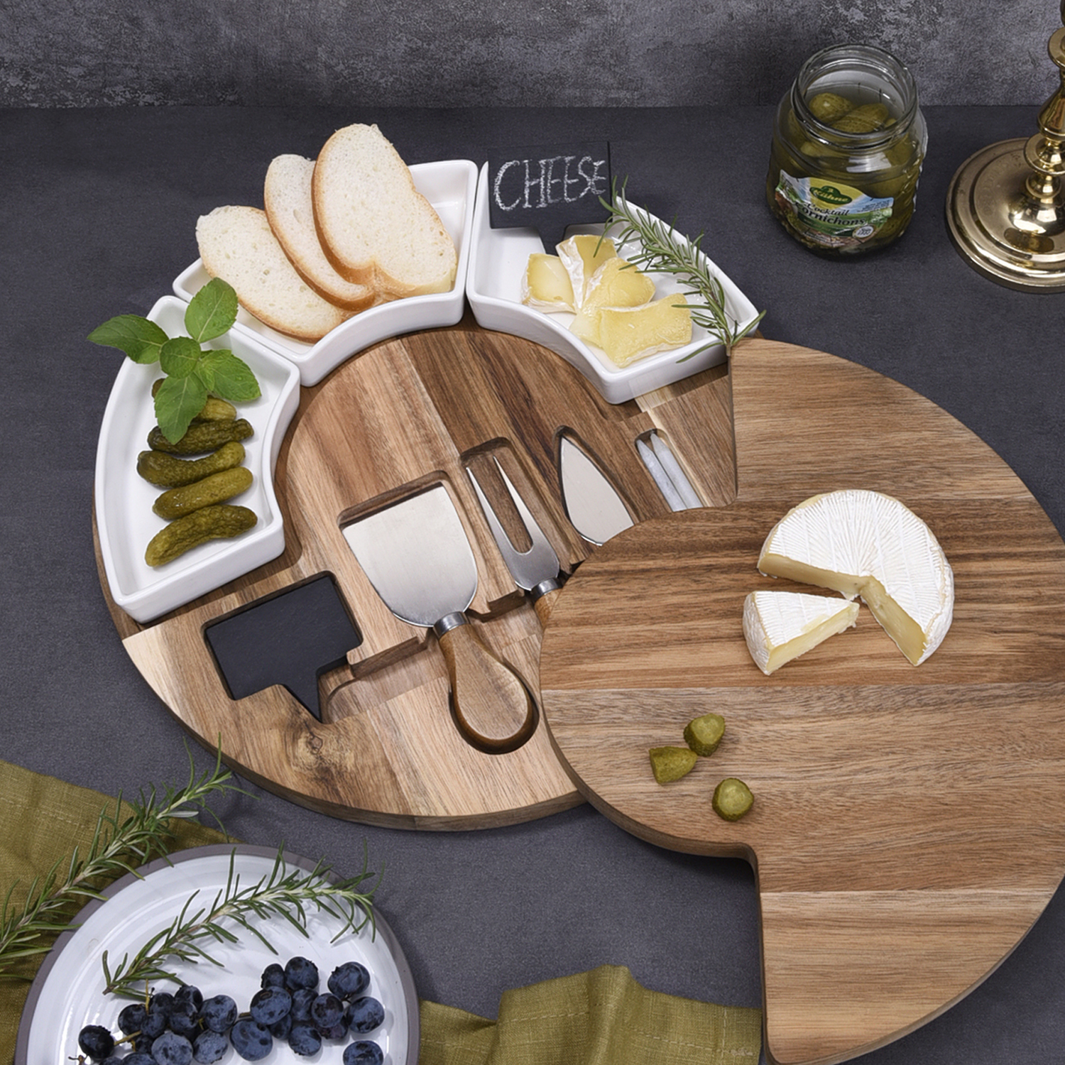 Оптовая продажа, Набор круглых деревянных разделочных досок для сыра из акации, доска для колбасных изделий