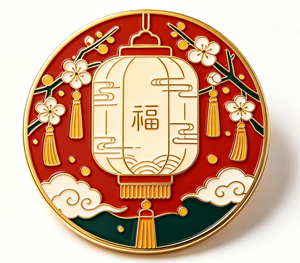 Pin de Solapa Personalizado de Esmalte Duro, Pin Redondo de Metal, Linterna China, Flor de Ciruelo, Chapado en Oro, Regalo de Recuerdo - Product Image 4