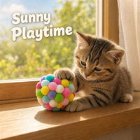 Jouet pour chat classique multicolore en peluche avec pompon, balle interactive douce pour la poursuite, idéal pour jouer en intérieur