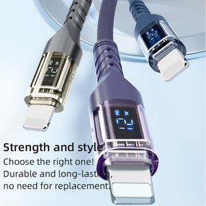 Cable USB-A a Lightning de Carga Rápida de 12W 6A con Pantalla LED Inteligente, Cabeza Transparente, Trenzado de Nailon, Conductor de Cobre Puro, Sincronización de Datos - Product Image 2