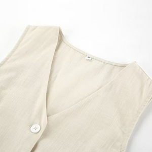 Completo da <span class=keywords><strong>donna</strong></span> in cotone e <span class=keywords><strong>lino</strong></span> russo, elegante, con scollo a V, senza maniche, traspirante, estivo, color kaki, due pezzi - Product Image 2