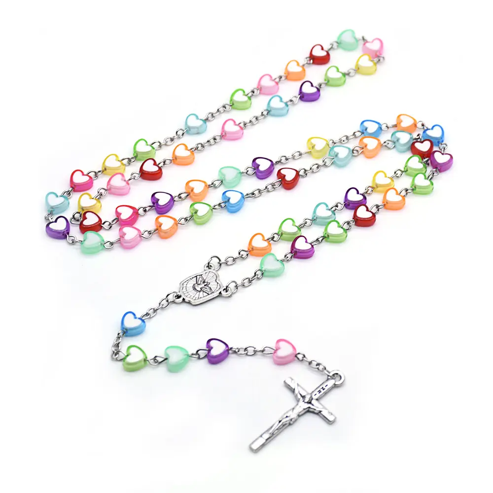 Collana per bambini con croce rosario a colori per bambini di vendita calda