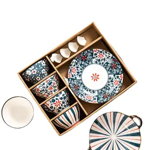 סגנון יפני קרמיקה קערת צלחת סט מתנת מתן סט כלי אוכל חרסינה מתנת קערת סט