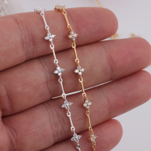 Catena a maglie e a barra in oro 14K/S925 argento con zirconi a trifoglio per la creazione di gioielli permanenti, accessori per collane e bracciali - Product Image 2