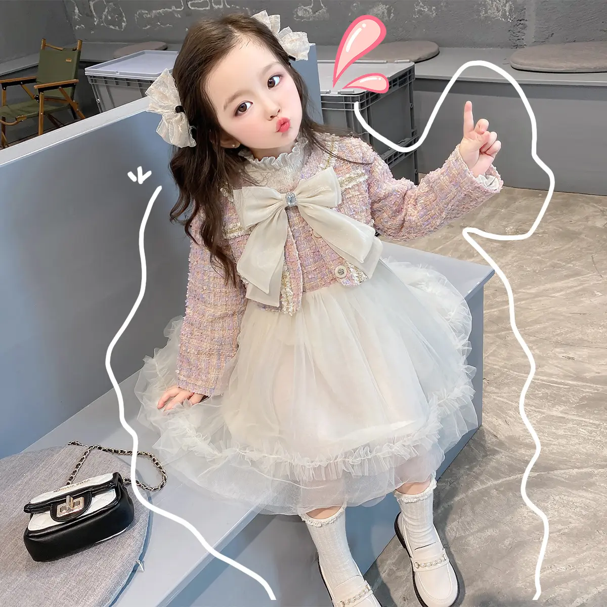 2023 new girls princess clothing set kids jacket dress party clothes sets for autumn winter