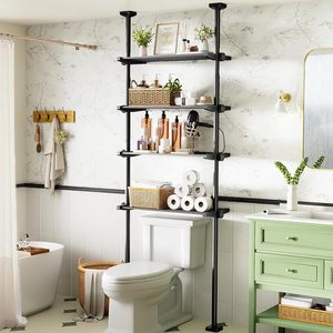 Étagère de rangement sur pied en métal CF sans perçage, 4 niveaux, largeur et hauteur réglables, gain de place, pour salle de bain, à placer au-dessus des toilettes - Product Image 1
