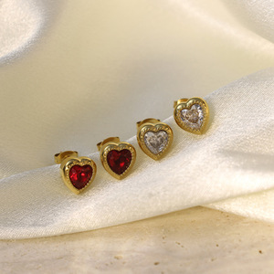 Heart Shape Zircon Stud Earrings Gold Plated Bezel Setting Everyday Wear Women's Jewelry - Product Image 3