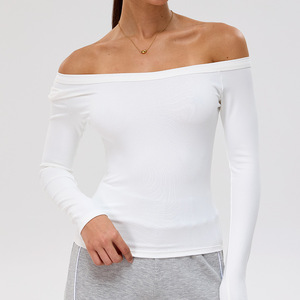 Camiseta de Manga Larga Ajustada a la Moda, Cómoda, Transpirable, con Hombros Descubiertos, Suave y Agradable al Tacto, Top de Yoga - Product Image 1