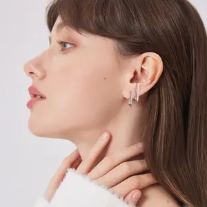 Pendientes geométricos de plata de ley S925 para mujer con moissanita completa VVS1 D Color joyería fina de moda fiesta de compromiso