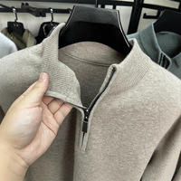 Pull en pure laine pour homme à col semi-montant zippé, épais et chaud pour l'hiver, couleur unie, manches longues, haute résistance des couleurs, infroissable