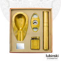Laiton Antique Kit Accessoires Cigare 4 en 1 Gravé Rétro Cendrier Briquet Coupe-Cigare Étui de Collectionneur