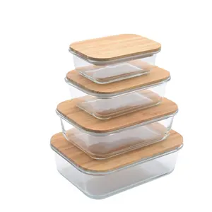 370ML 640ML 1040ML 1520ML Rectangle Glass Food Container With Bamboo Lid Kitchen Canisters Storage Jar