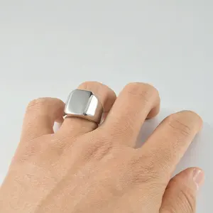 316L Stainless Steel Men Simple Thumb Ring Width Square Top Band Finger Fashion Ring Jewelry Accessories