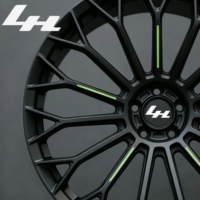 Rueda de Aleación Forjada de una Pieza, 17-24 Pulgadas, Negro Mate, Diseño de Malla con Detalles Verdes de Carreras, Personalizada, 5x120 PCD, Compatible con BMW, Audi, Mercedes