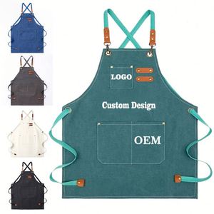 ผ้ากันเปื้อนเชฟ/บาร์เทนเดอร์แบบปรับได้ ทนทาน ผ้าแคนวาสคอตตอน ขนาด M-XXL พร้อมกระเป๋าขนาดใหญ่ สกรีนโลโก้ได้ - Product Image 1