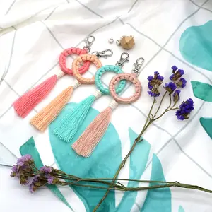 Boho Style Circle Fringe Keychain Pendant Cotton Rope Woven Small Tapestry Bag Pendant