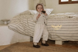 Veste décontractée pour tout-petit en coton avec col Peter Pan, fermeture à cordon, poche plaquée, doublure gaufrée et imprimé perlé - Product Image 3