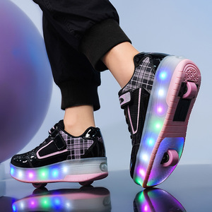 Flashing Roller Shoes For Kids With Two Wheels Mesh Material Light Up Sneakers Outdoor Sport Wear - Product Image 2