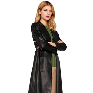 Cappotto in <span class=keywords><strong>pelle</strong></span> da <span class=keywords><strong>donna</strong></span> a corpo lungo con <span class=keywords><strong>pelle</strong></span> d'agnello <span class=keywords><strong>nero</strong></span> Full Body in <span class=keywords><strong>Trench</strong></span> - Product Image 6