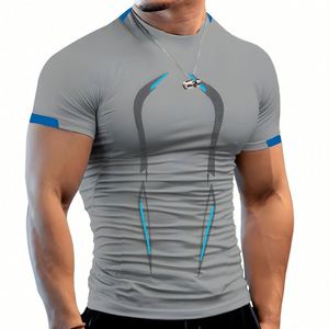 Ensemble de vêtements de sport pour hommes, personnalisé, en gros, pour la course et le fitness, imprimé, décontracté d'été, coupe ajustée, T-shirt de sport pour hommes, tenue de fitness - Product Image 3