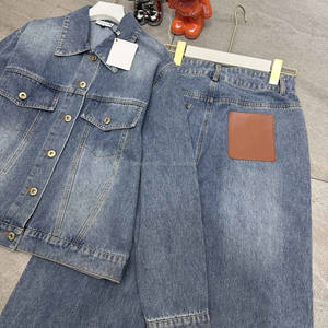 批发服装长袖牛仔夹克2件套时尚奢华设计师两件套宽松牛仔裤长裤套装女 - Product Image 6