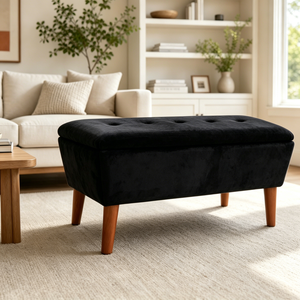 Panca Ottomana Rettangolare in Lino 42 Pollici, Sgabello Moderno Basso con Poggiapiedi, Gambe Affusolate in Legno Massello, Panca Multiuso per Ingresso/Scarpiera - Product Image 1