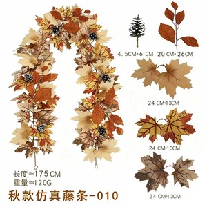 Nx Artificial Maple Leaves Garland Autumn Fall Decoration Thanksgiving Wreath Vine Hanging 6ft with <b>Pinecones</b> - Product Image 3