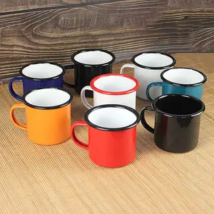 Pabrik grosir portabel perjalanan berkemah cangkir kopi logo kustom logam kosong berwarna-warni enamel mug untuk hadiah promosi