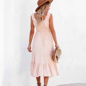 Robes midi décontractées élégantes d'été en rayonne sans manches à volants personnalisées pour femmes - Product Image 4