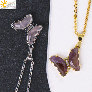 <span class=keywords><strong>CSJA</strong></span>-Pendentif ras du cou en acier inoxydable plaqué or, pierre naturelle de guérison, collier papillon en cristal pour femmes, bijoux H158 - Product Image 4